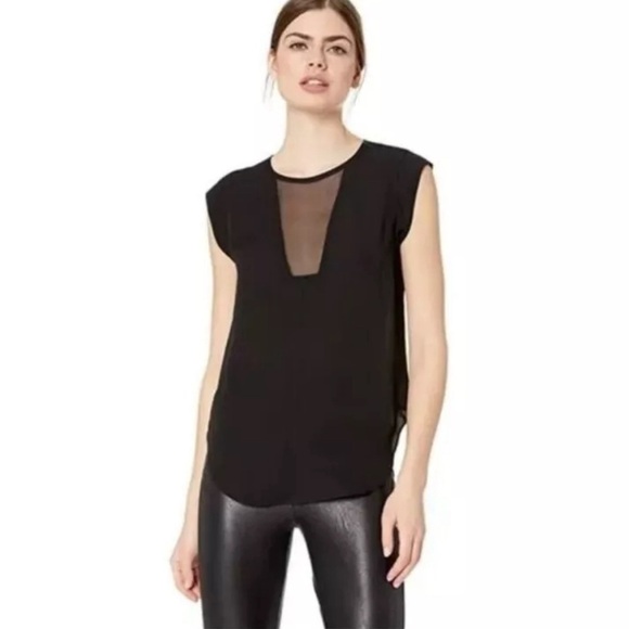 NWT!‎ Rebecca Taylor Charlie Black Illusion Silk Sleeveless Blouse Size 0 - Picture 1 of 8